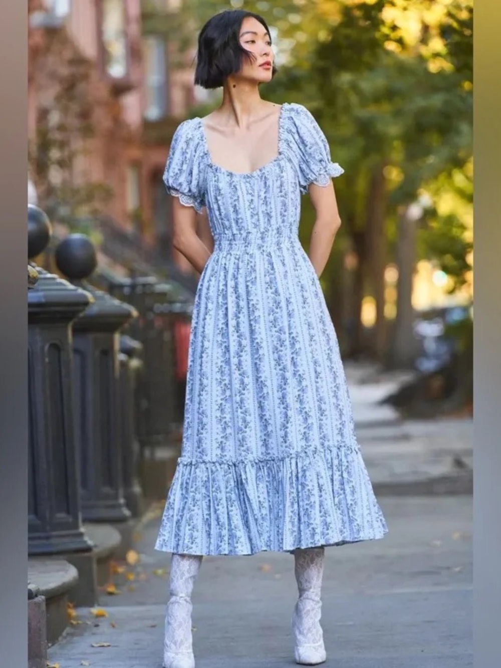 LoveShackFancy Terrence Midi Dress in Cerulean Blue  floral L